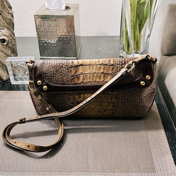 Brahmin Jacana Collection Melbourne Croc Italy Leather Pecan Shoulder Crossbody - Picture 1 of 16